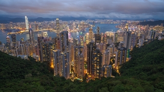 Nightscape overlooking Hong Kong skylines at Victoria Peak