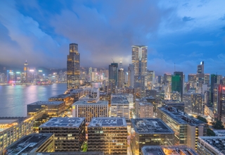 Glowing skyscrapers of Hong Kong